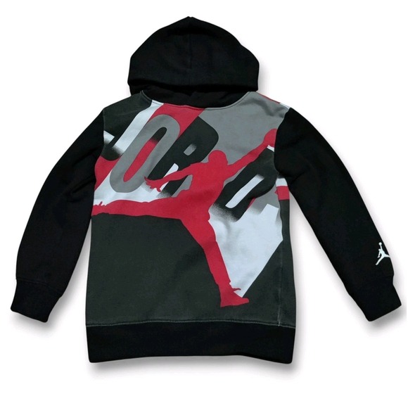 Nike Air Jordan Hoodie Youth Size M 5-6 YRS Black Red All Over Print Sweatshirt - Picture 1 of 5